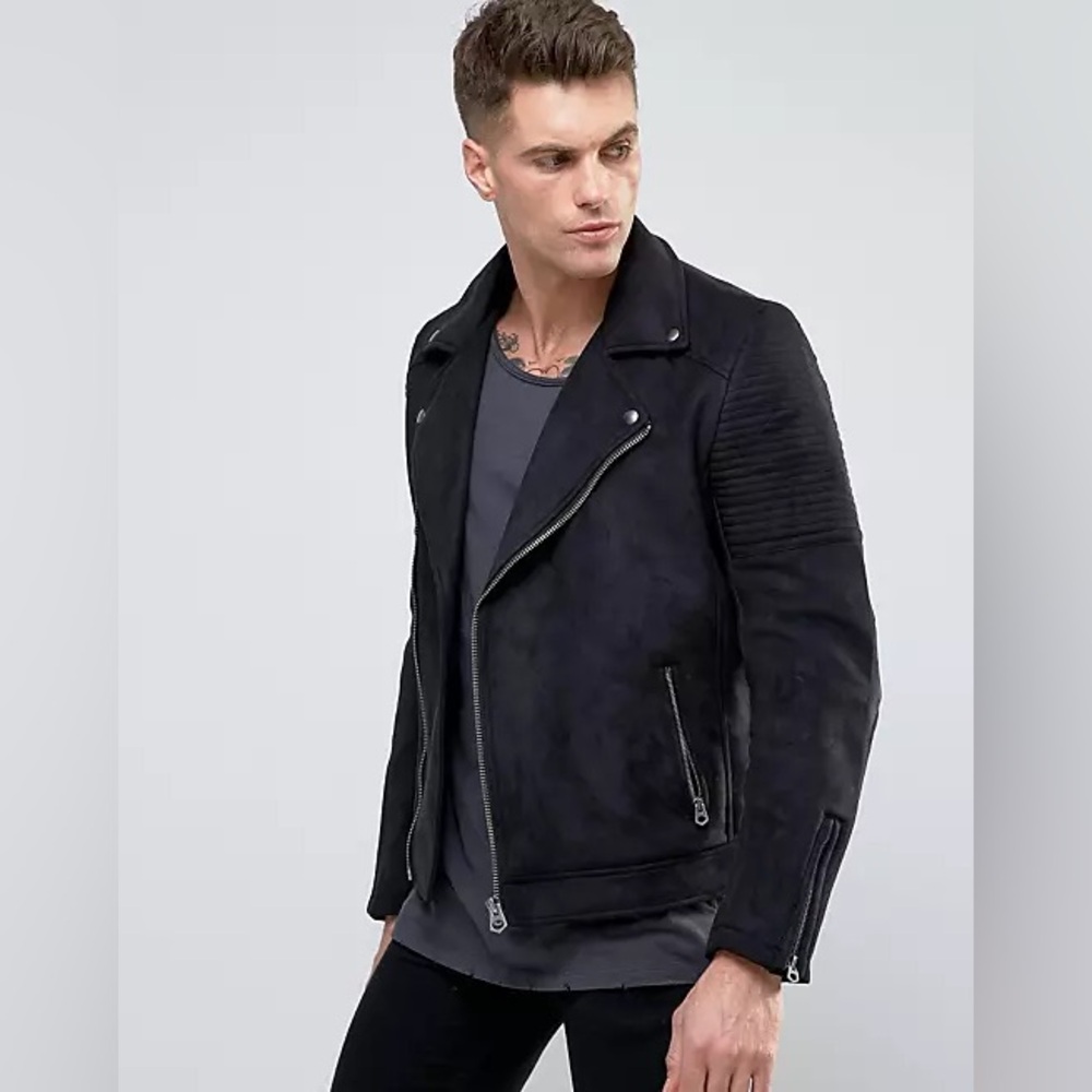 ASOS black faux suede biker jacket